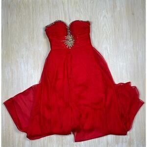 Mac Duggal Red Strapless Embellished Sequin High Low Formal Evening Gown Dress 4